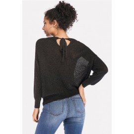 Black Tied Cutout Long Sleeve Casual Sweater