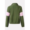 Army-green Two Tone Zipper Up Long Sleeve Casual Sweatshirt