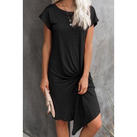 Black Low Key Linen Twist T-Shirt Dress