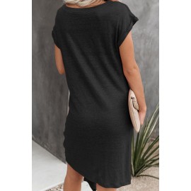 Black Low Key Linen Twist T-Shirt Dress