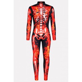 Men Black-red Skeleton Fire Print Halloween Apparel