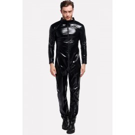 Men Black Patent Leather Motorcycle Rider Halloween Cosplay Apparel