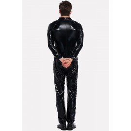 Men Black Patent Leather Motorcycle Rider Halloween Cosplay Apparel