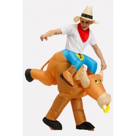 Men Light-brown Ride Bull Inflatable Adult Halloween Cosplay Apparel