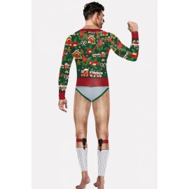 Men Multi Graphic Print Jumpsuit Christmas Cosplay Apparel