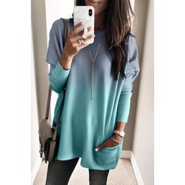 Ombre Round Neck Long Sleeve Casual T Shirt