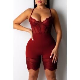 Lovely Beautiful Hollow-out Wine Red One-piece Romper