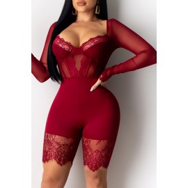 Lovely Beautiful See-through Patchwork Red One-piece Romper