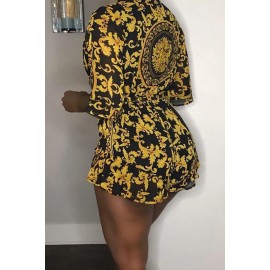 Lovely Casual V Neck Printed Black One-piece Romper