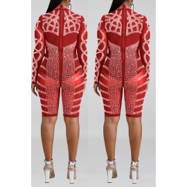 Lovely Trendy Hot Drilling Decorative Red One-piece Romper