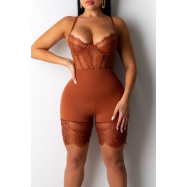 Lovely Beautiful Hollow-out Brown One-piece Romper
