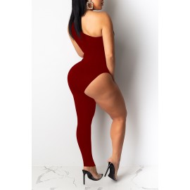 Lovely Beautiful Asymmetrical Wine Red One-piece Jumpsuit