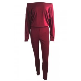 Lovely Casual Dew Shoulder Blending Wine Red One-piece Jumpsuit