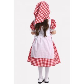 Red Maid Gingham Kids Cosplay Apparel
